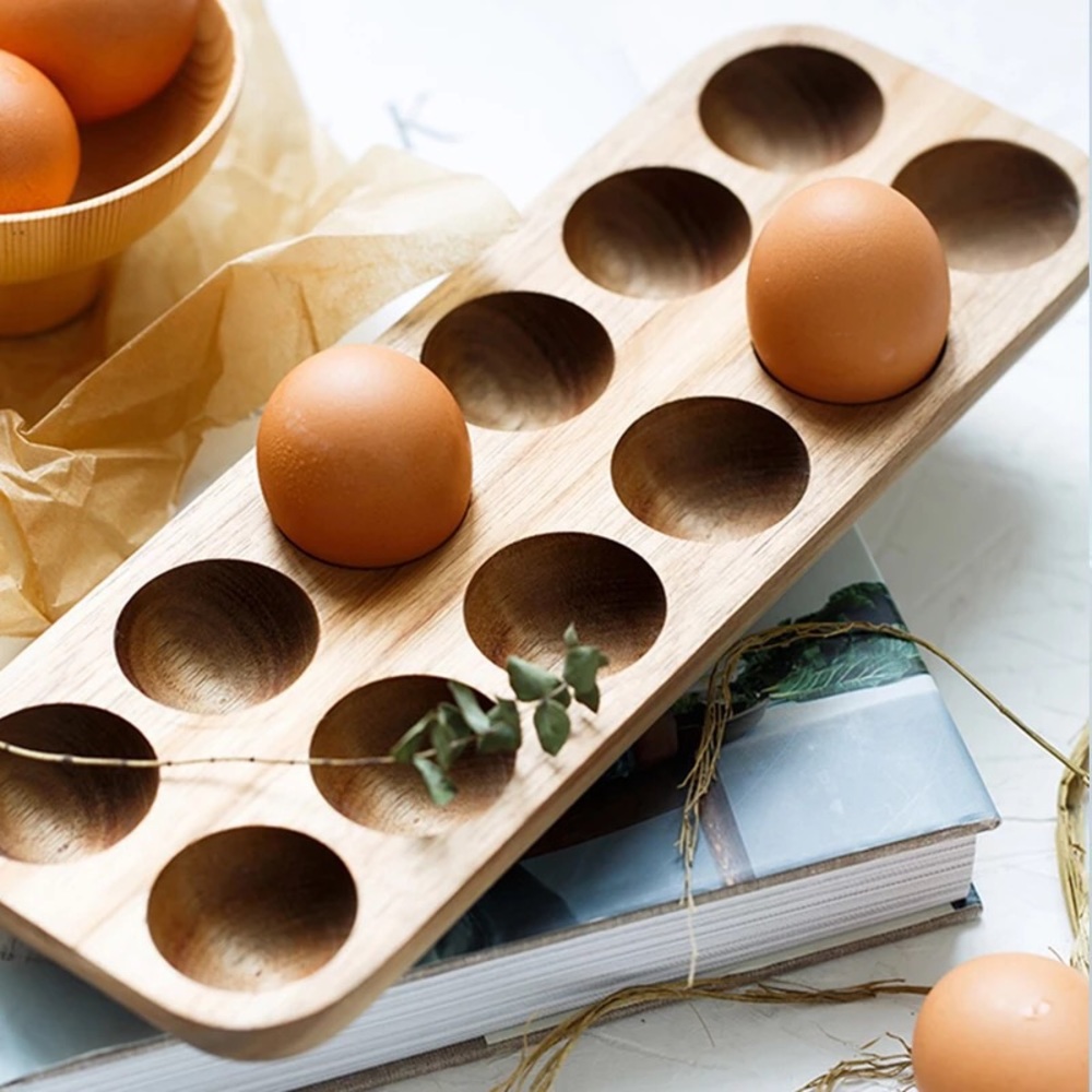 Egg holder wood 12 eggs dozen natural storage kitchen food organizer